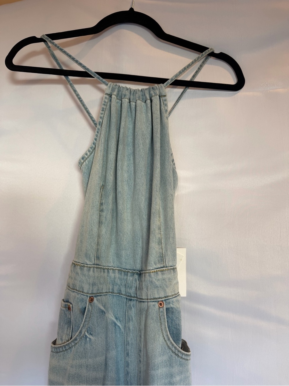 NWT ETICA Cami Halter Denim Jumpsuit Wide Leg Light Wash- Size Small